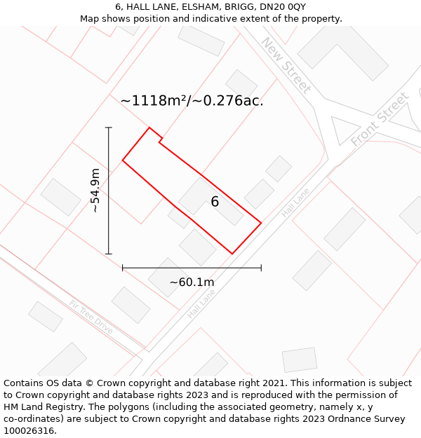 6, HALL LANE, ELSHAM, BRIGG, DN20 0QY: Plot and title map