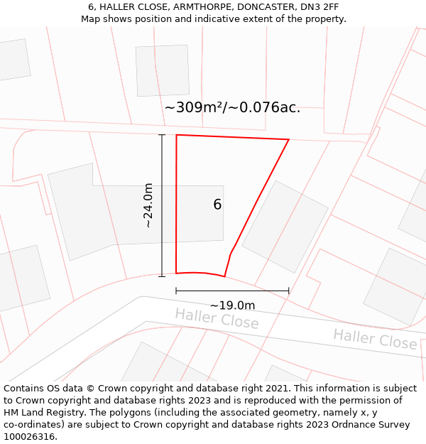 6, HALLER CLOSE, ARMTHORPE, DONCASTER, DN3 2FF: Plot and title map