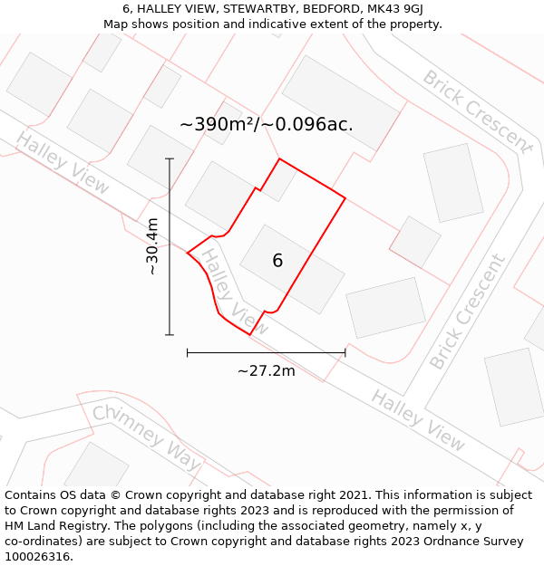 6, HALLEY VIEW, STEWARTBY, BEDFORD, MK43 9GJ: Plot and title map