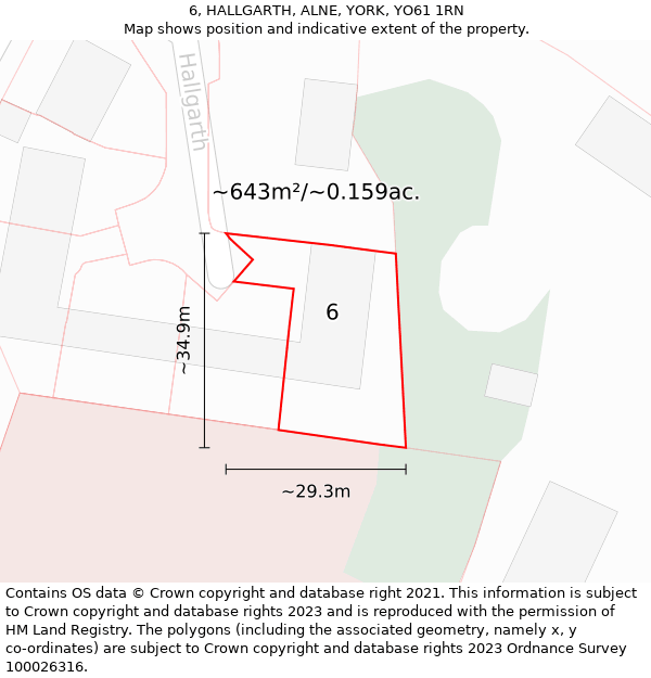 6, HALLGARTH, ALNE, YORK, YO61 1RN: Plot and title map