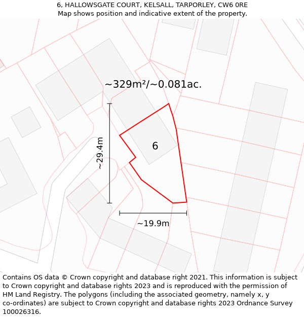 6, HALLOWSGATE COURT, KELSALL, TARPORLEY, CW6 0RE: Plot and title map