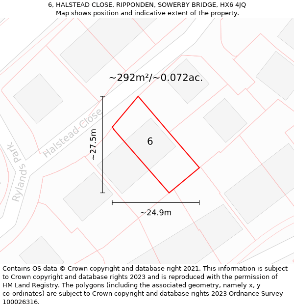 6, HALSTEAD CLOSE, RIPPONDEN, SOWERBY BRIDGE, HX6 4JQ: Plot and title map