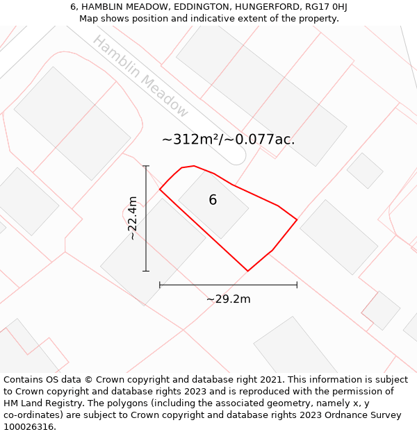 6, HAMBLIN MEADOW, EDDINGTON, HUNGERFORD, RG17 0HJ: Plot and title map