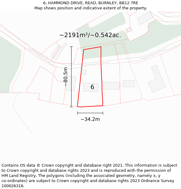 6, HAMMOND DRIVE, READ, BURNLEY, BB12 7RE: Plot and title map