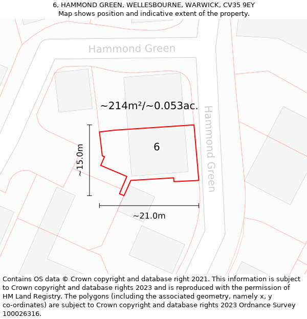 6, HAMMOND GREEN, WELLESBOURNE, WARWICK, CV35 9EY: Plot and title map