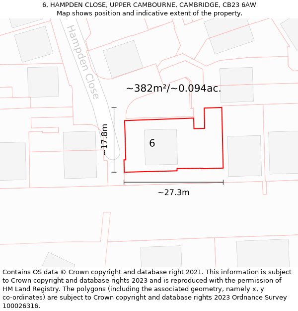 6, HAMPDEN CLOSE, UPPER CAMBOURNE, CAMBRIDGE, CB23 6AW: Plot and title map