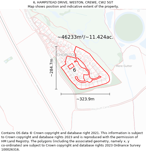 6, HAMPSTEAD DRIVE, WESTON, CREWE, CW2 5GT: Plot and title map