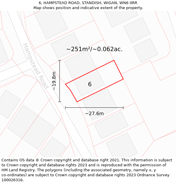 6, HAMPSTEAD ROAD, STANDISH, WIGAN, WN6 0RR: Plot and title map