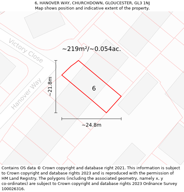 6, HANOVER WAY, CHURCHDOWN, GLOUCESTER, GL3 1NJ: Plot and title map