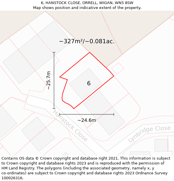 6, HANSTOCK CLOSE, ORRELL, WIGAN, WN5 8SW: Plot and title map