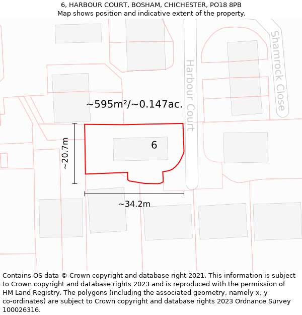 6, HARBOUR COURT, BOSHAM, CHICHESTER, PO18 8PB: Plot and title map