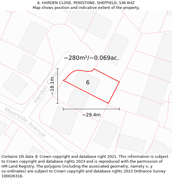 6, HARDEN CLOSE, PENISTONE, SHEFFIELD, S36 6HZ: Plot and title map