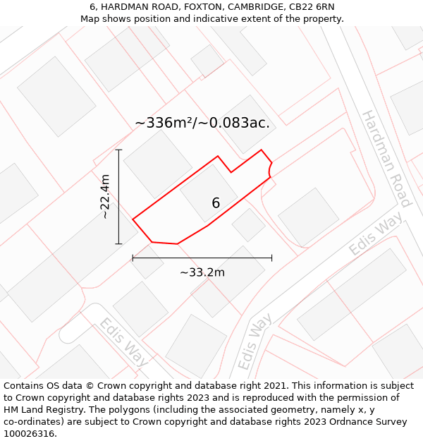 6, HARDMAN ROAD, FOXTON, CAMBRIDGE, CB22 6RN: Plot and title map