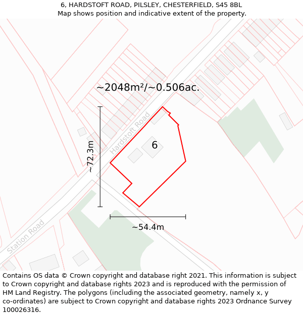 6, HARDSTOFT ROAD, PILSLEY, CHESTERFIELD, S45 8BL: Plot and title map