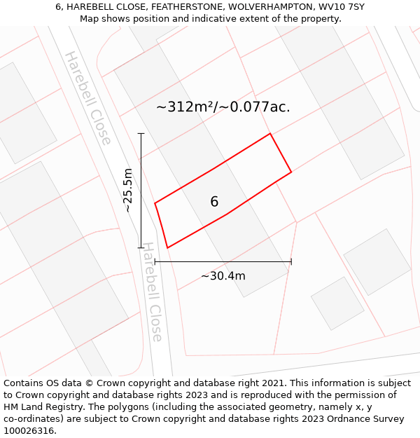 6, HAREBELL CLOSE, FEATHERSTONE, WOLVERHAMPTON, WV10 7SY: Plot and title map