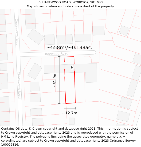 6, HAREWOOD ROAD, WORKSOP, S81 0LG: Plot and title map