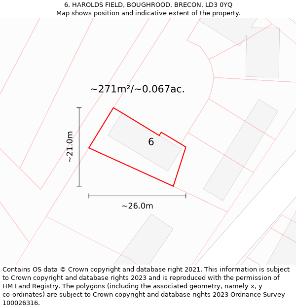 6, HAROLDS FIELD, BOUGHROOD, BRECON, LD3 0YQ: Plot and title map