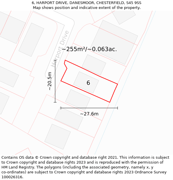 6, HARPORT DRIVE, DANESMOOR, CHESTERFIELD, S45 9SS: Plot and title map