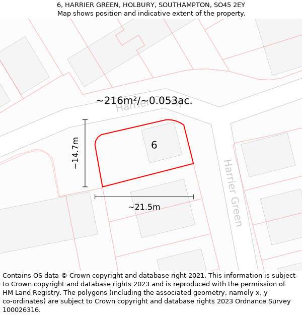 6, HARRIER GREEN, HOLBURY, SOUTHAMPTON, SO45 2EY: Plot and title map