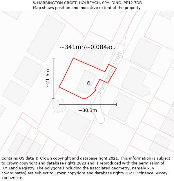 6, HARRINGTON CROFT, HOLBEACH, SPALDING, PE12 7DB: Plot and title map