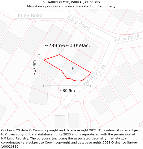 6, HARRIS CLOSE, WIRRAL, CH63 9YX: Plot and title map