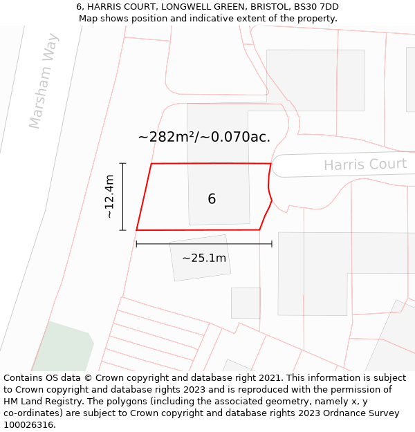 6, HARRIS COURT, LONGWELL GREEN, BRISTOL, BS30 7DD: Plot and title map