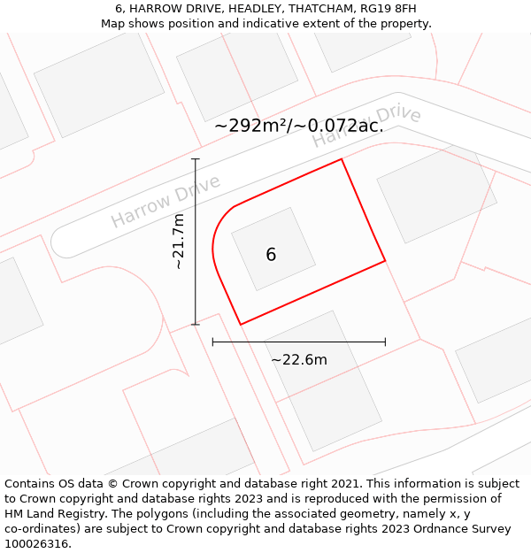 6, HARROW DRIVE, HEADLEY, THATCHAM, RG19 8FH: Plot and title map