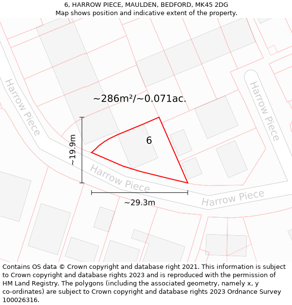 6, HARROW PIECE, MAULDEN, BEDFORD, MK45 2DG: Plot and title map