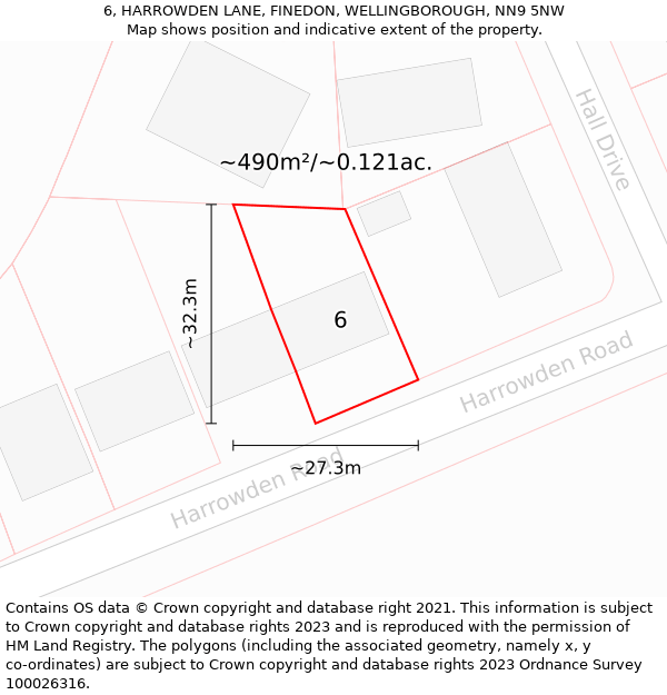 6, HARROWDEN LANE, FINEDON, WELLINGBOROUGH, NN9 5NW: Plot and title map