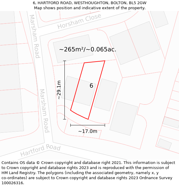 6, HARTFORD ROAD, WESTHOUGHTON, BOLTON, BL5 2GW: Plot and title map