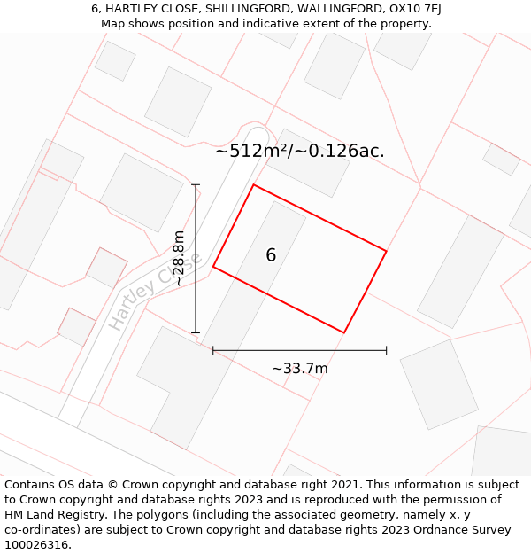 6, HARTLEY CLOSE, SHILLINGFORD, WALLINGFORD, OX10 7EJ: Plot and title map