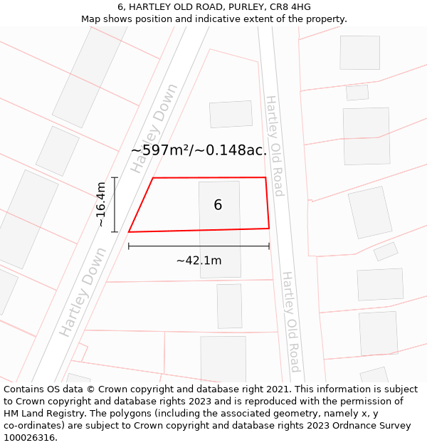 6, HARTLEY OLD ROAD, PURLEY, CR8 4HG: Plot and title map