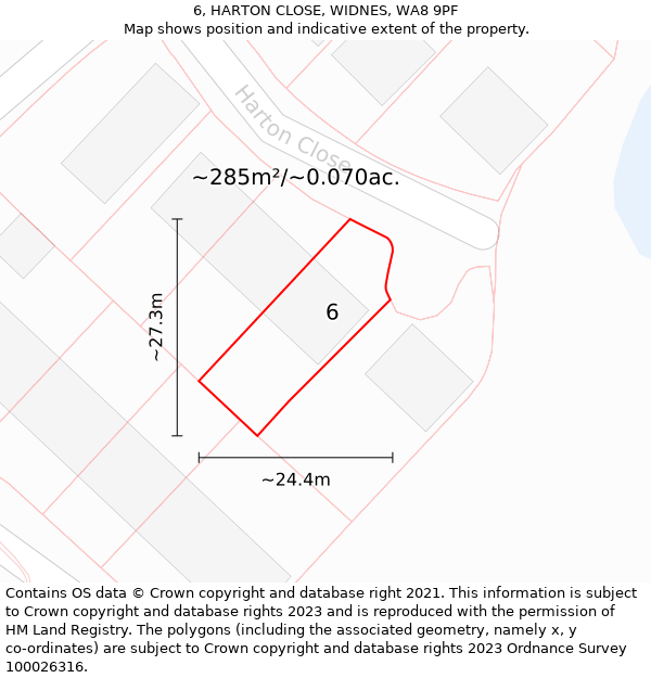 6, HARTON CLOSE, WIDNES, WA8 9PF: Plot and title map