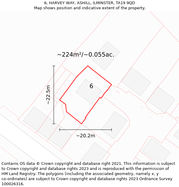 6, HARVEY WAY, ASHILL, ILMINSTER, TA19 9QD: Plot and title map