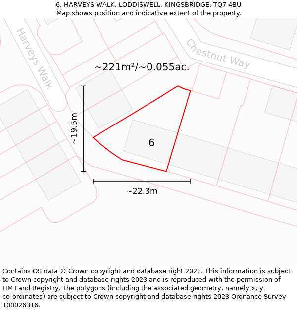 6, HARVEYS WALK, LODDISWELL, KINGSBRIDGE, TQ7 4BU: Plot and title map