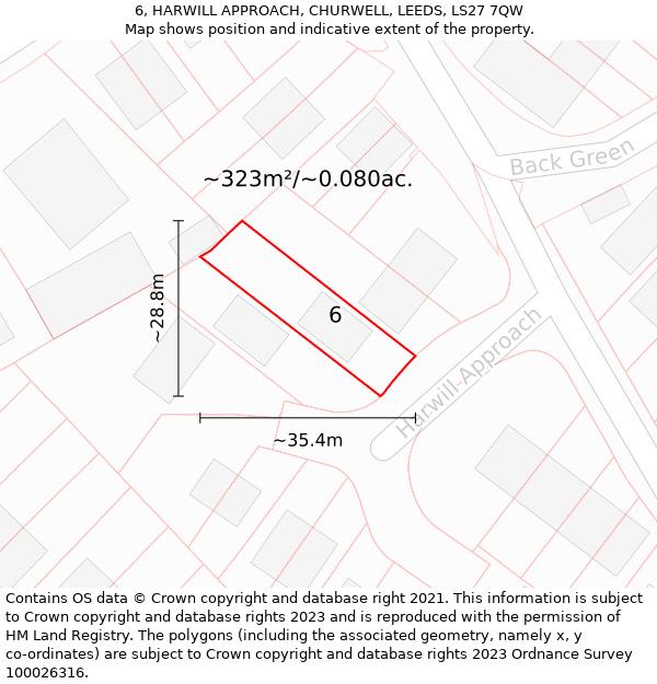 6, HARWILL APPROACH, CHURWELL, LEEDS, LS27 7QW: Plot and title map