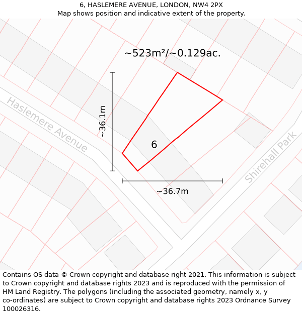 6, HASLEMERE AVENUE, LONDON, NW4 2PX: Plot and title map