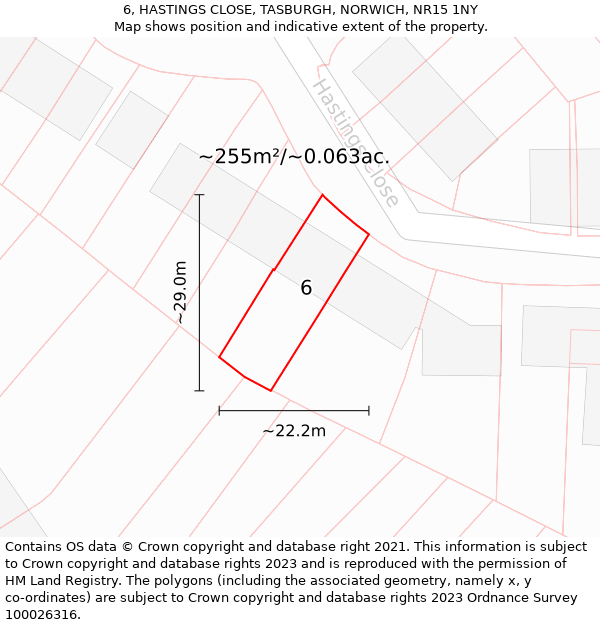 6, HASTINGS CLOSE, TASBURGH, NORWICH, NR15 1NY: Plot and title map