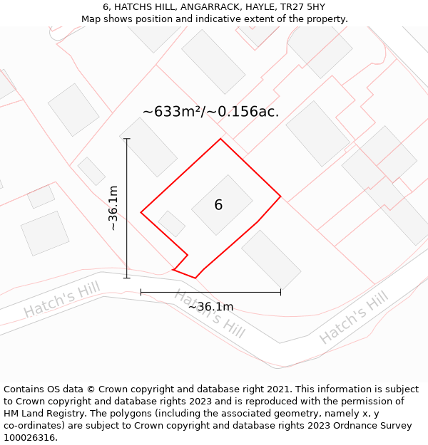 6, HATCHS HILL, ANGARRACK, HAYLE, TR27 5HY: Plot and title map