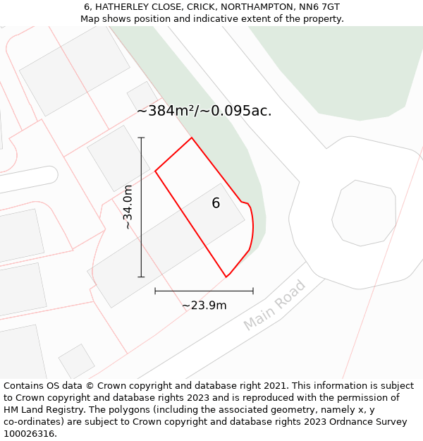 6, HATHERLEY CLOSE, CRICK, NORTHAMPTON, NN6 7GT: Plot and title map