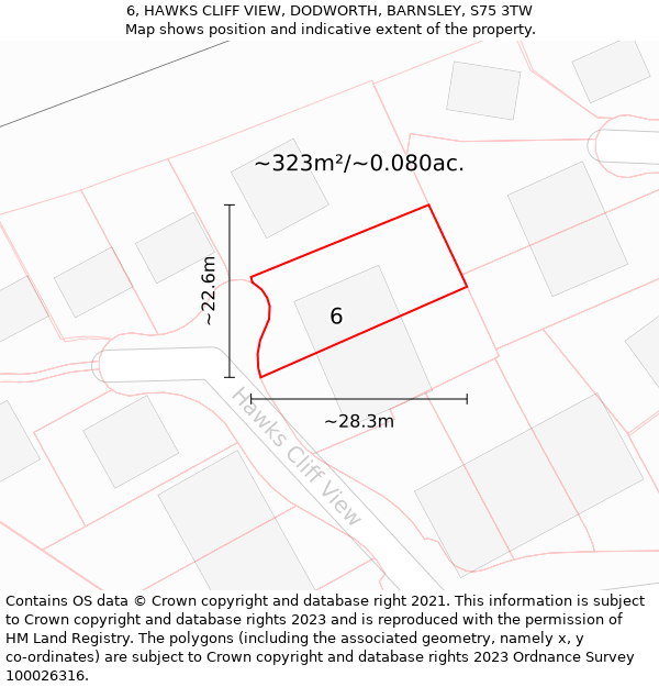 6, HAWKS CLIFF VIEW, DODWORTH, BARNSLEY, S75 3TW: Plot and title map