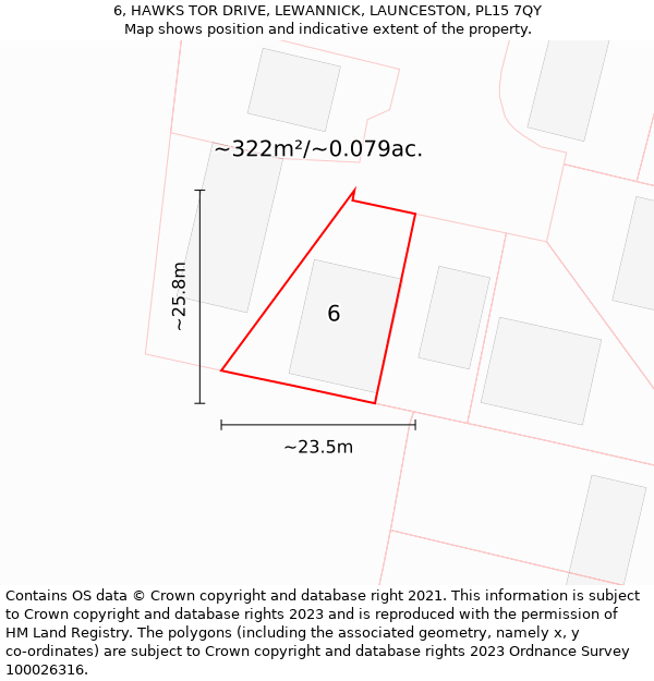 6, HAWKS TOR DRIVE, LEWANNICK, LAUNCESTON, PL15 7QY: Plot and title map