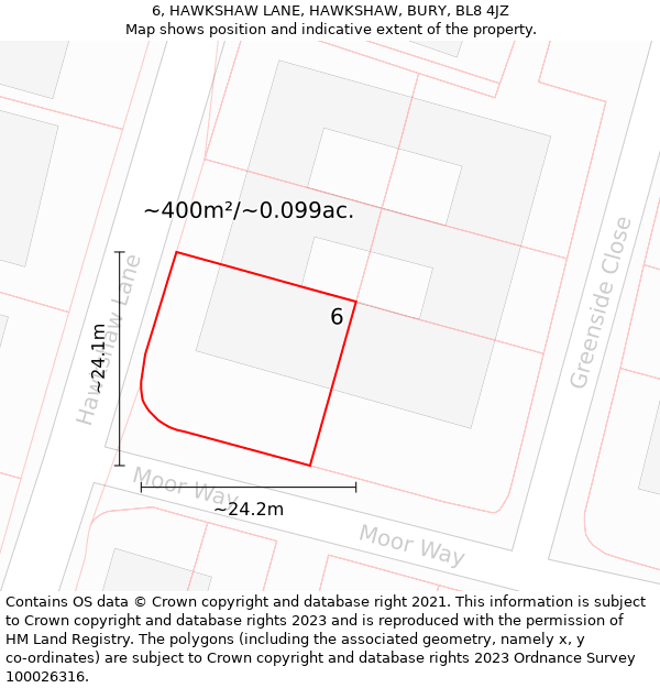 6, HAWKSHAW LANE, HAWKSHAW, BURY, BL8 4JZ: Plot and title map