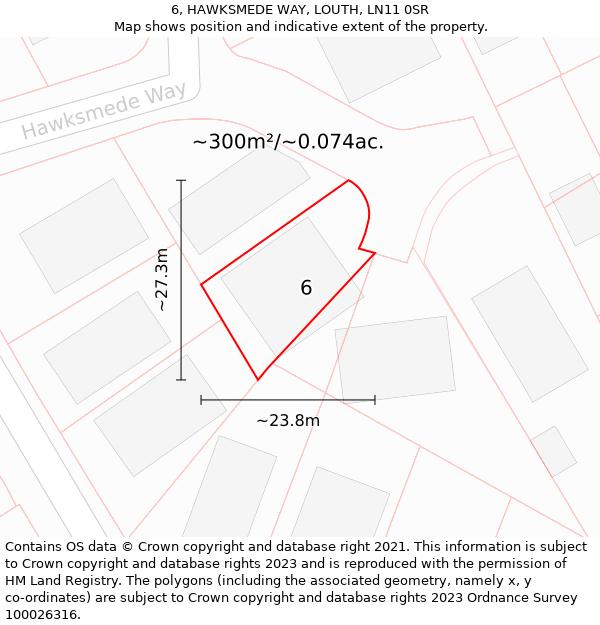 6, HAWKSMEDE WAY, LOUTH, LN11 0SR: Plot and title map