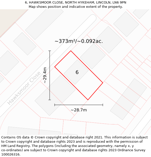 6, HAWKSMOOR CLOSE, NORTH HYKEHAM, LINCOLN, LN6 9PN: Plot and title map