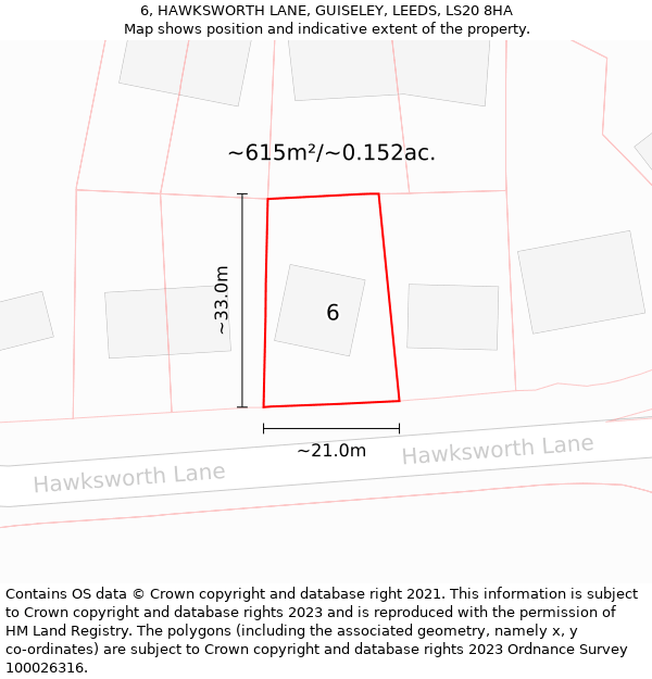 6, HAWKSWORTH LANE, GUISELEY, LEEDS, LS20 8HA: Plot and title map