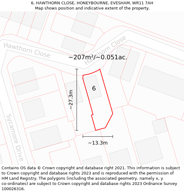 6, HAWTHORN CLOSE, HONEYBOURNE, EVESHAM, WR11 7AH: Plot and title map