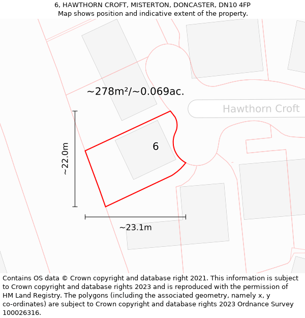 6, HAWTHORN CROFT, MISTERTON, DONCASTER, DN10 4FP: Plot and title map