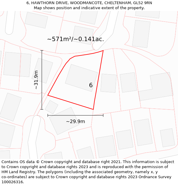 6, HAWTHORN DRIVE, WOODMANCOTE, CHELTENHAM, GL52 9RN: Plot and title map