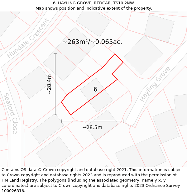 6, HAYLING GROVE, REDCAR, TS10 2NW: Plot and title map